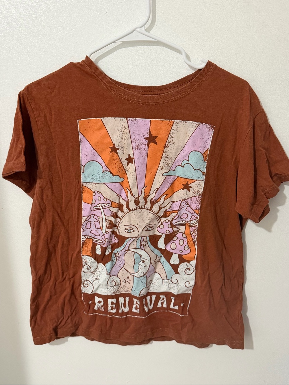 Kids Graphic Tee - Rust Sun & Mushroom Design